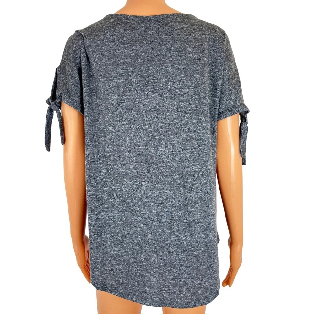 A New Day Womens Grey Marl Knit‎ Tie Sleeve Scoop Neck High Low Top Size M